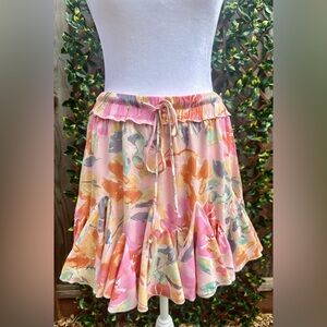 VICI Floral Ruffle Mini Skirt Size S Pink Orange Boho Flowy NWOT